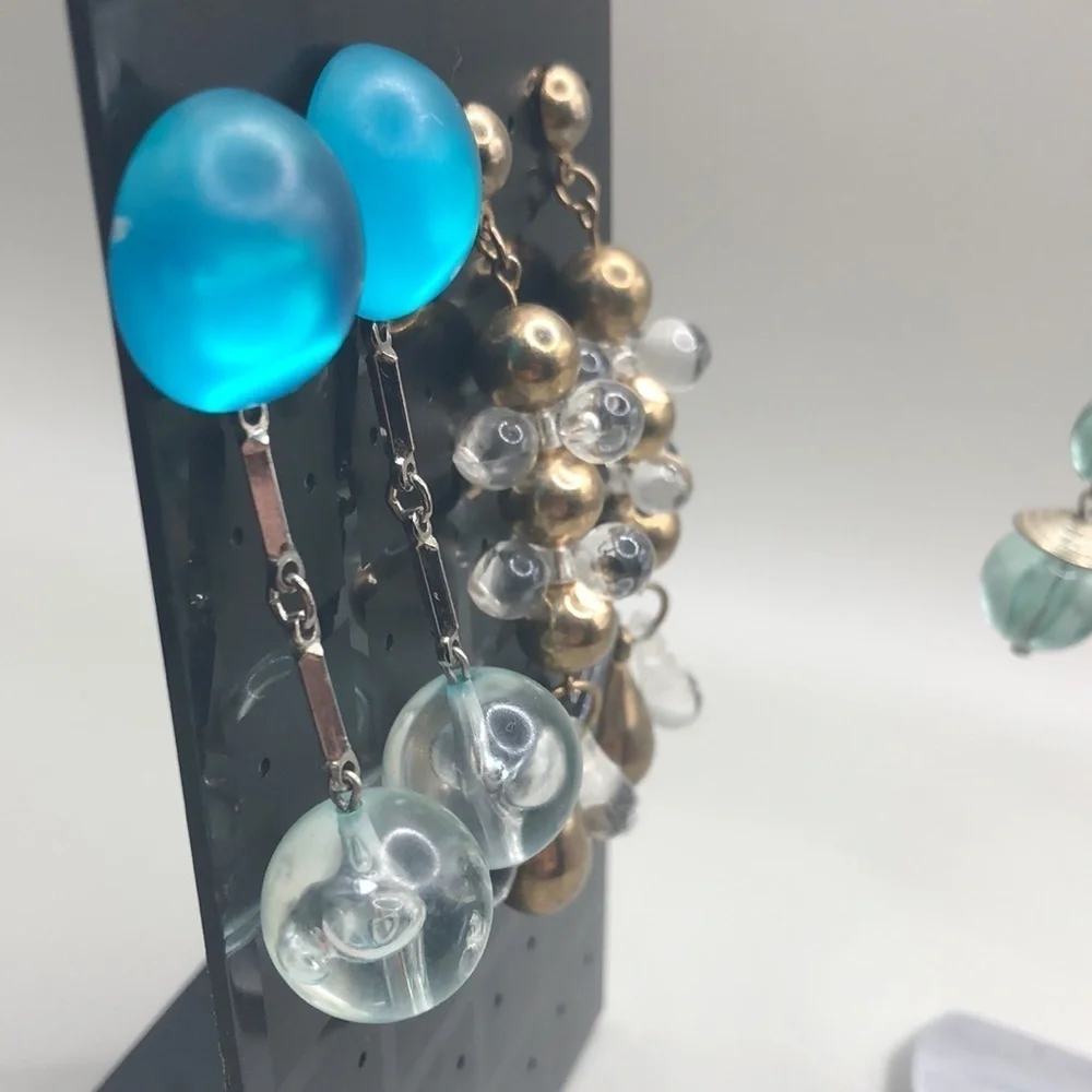 Vintage lucite look statement earrings bundle lot 3 dangle drop long